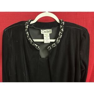 Vnt Cachet Black Velvet Beaded Jacket Formal Evening Dress 2-Piece Set Size 10